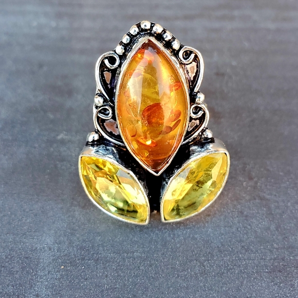 New Amber & Citrine 925 Silver Ring. - Picture 3 of 10